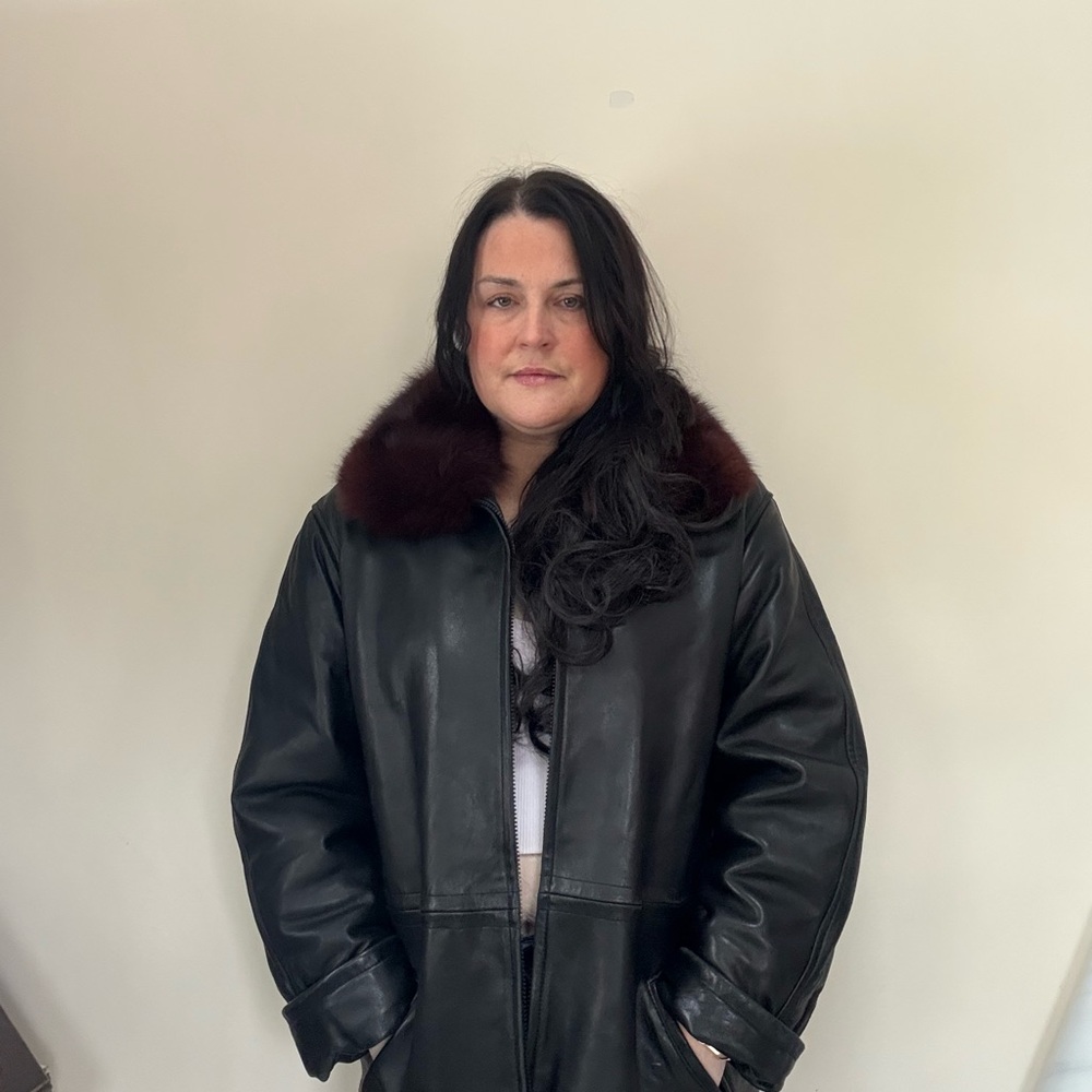 Marc New York Black Leather Jacket with‎ Fur Collar size M